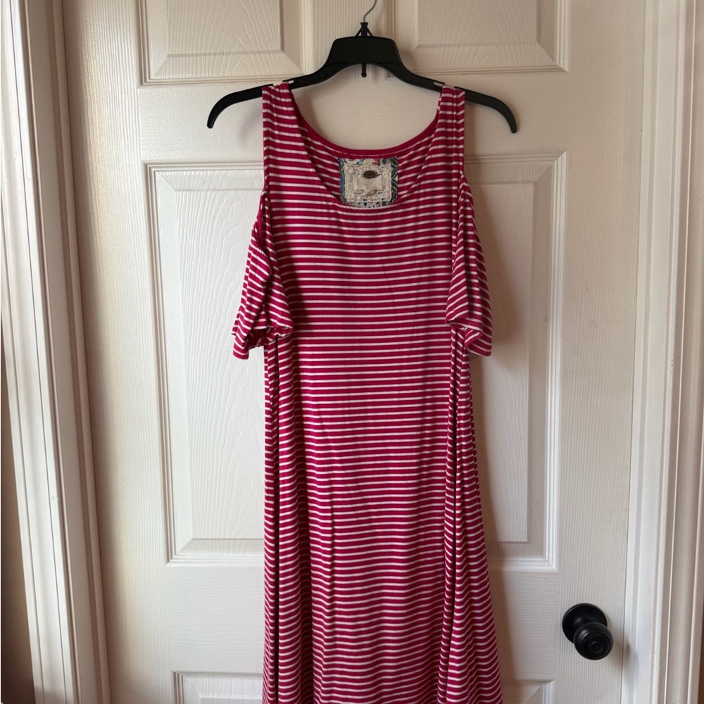 Red and White Striped Cold Shoulder Dress